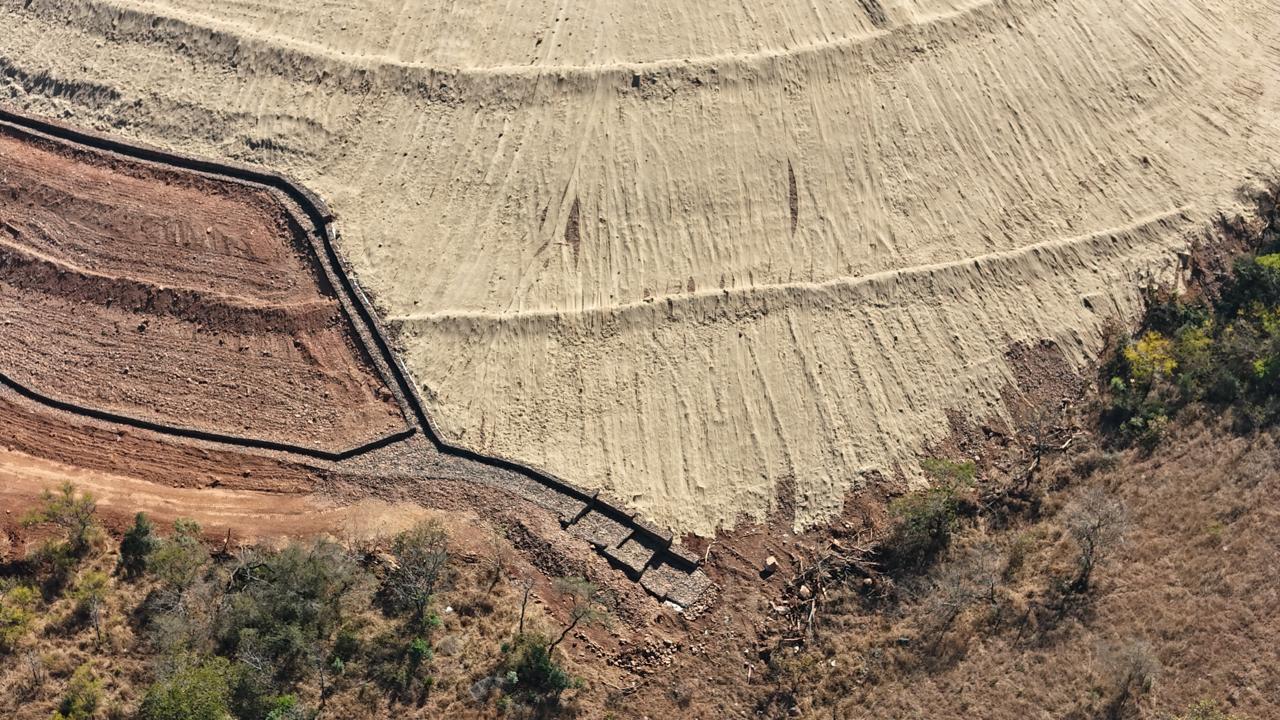 Erosion blanket on a slope at the Badplaas project